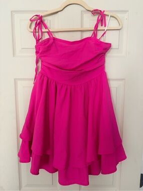 SHEIN Hot Pink Tie-Shoulder Layered Mini Dress